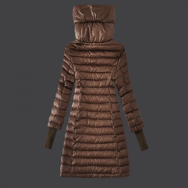Moncler Donna lungo Giù bavero del cappotto la regina del caffè Presa M1017